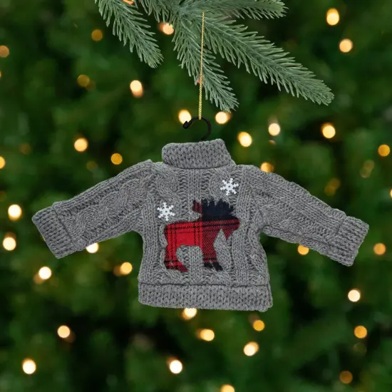 Northlight Ugly Sweater with Plaid Moose Christmas Ornament - 9" - Gray {1}