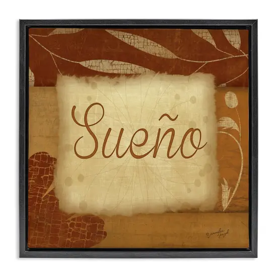 Stupell Industries Sue&ntilde;o con Flores Tradicionales Framed Floater Canvas Wall Art Brown Floater Frame {7}