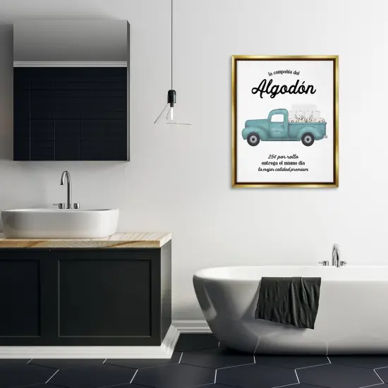 Stupell Industries Algod&oacute;n Ba&ntilde;o Cami&oacute;n Azul Framed Floater Canvas Wall Art Gold Floater Frame {2}
