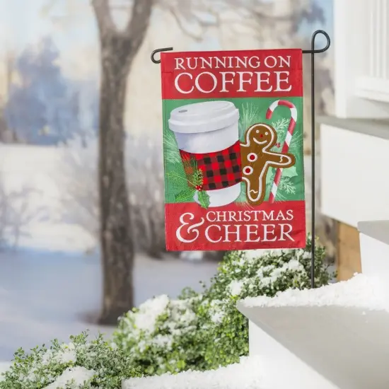 Running on Coffee And Cheer Christmas Garden Flag 2 Sided Burlap {2}