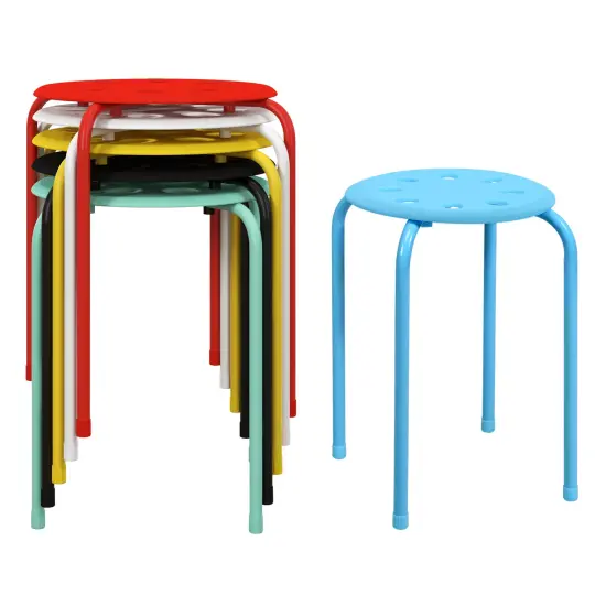 17.5 Inch Set of 6 Portable Plastic Stack Stools with Metal Frame Multicolor {8}