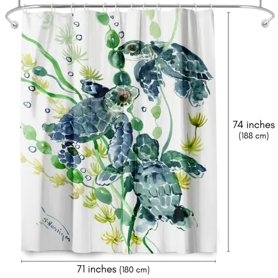 Americanflat 71" x 74" Shower Curtain, Three Sea Turtles by Suren Nersisyan {2}