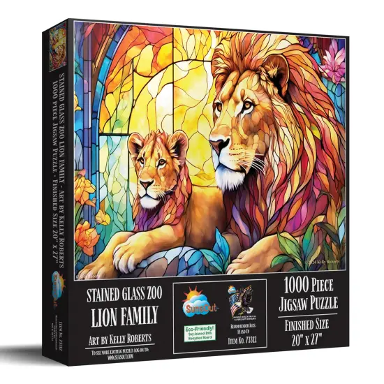 Sunsout Stained Glass Zoo Lion Family 1000 pc Jigsaw Puzzle 73312 {3}