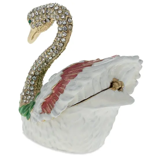 Swan Jeweled Trinket Box Figurine 2.6 Inches {3}