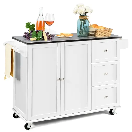 Kitchen Island 2-Door Storage Cabinet with Drawers and Stainless Steel Top Black {8}