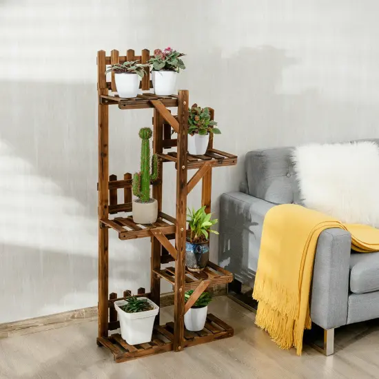 5-Tier Flower Rack Wood Plant Stand with 6 Pots Display Shelf {6}