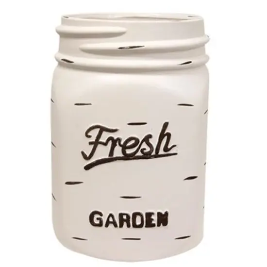 13&rdquo;H Distressed White Enamel Mason Jar Planter Vintage Farmhouse Vase for Flowers and Decor {1}