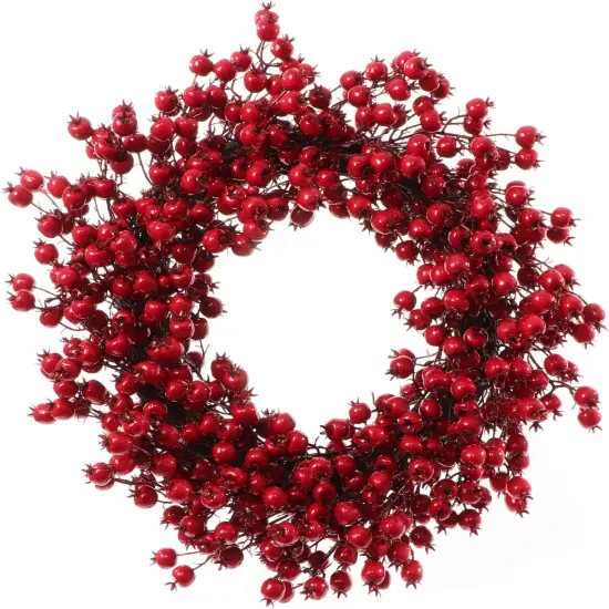 Set of 2: Red Hawthorn Berry Wreath | 22" Wide | Indoor/Outdoor Use | Front Door Accents | Christmas Wreaths | Home & Office Decor - 2024 Christmas Collection, Floral Home by Artificial Flowers {3}
