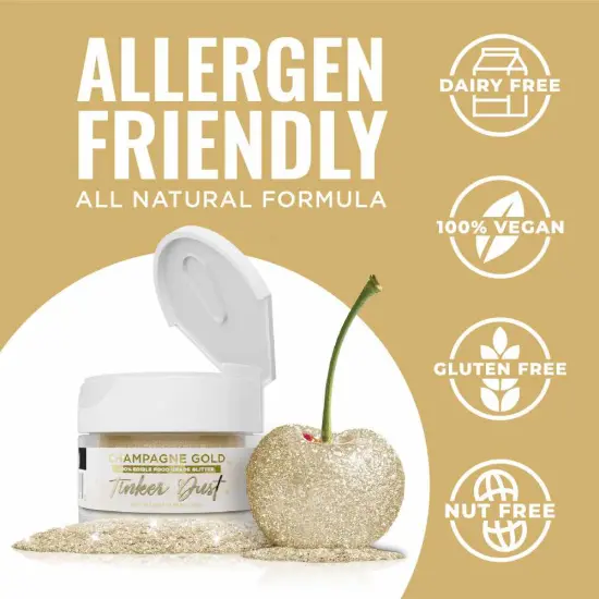 Bakell - Champagne Gold Tinker Dust Dust Edible Glitter (5g, 1x Jar) for Food, Desserts, and Beverages! {4}