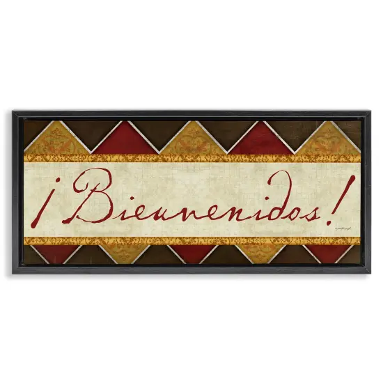 Stupell Industries Bienvenidos Patr&oacute;n Tradicional Framed Floater Canvas Wall Art Brown Floater Frame {7}