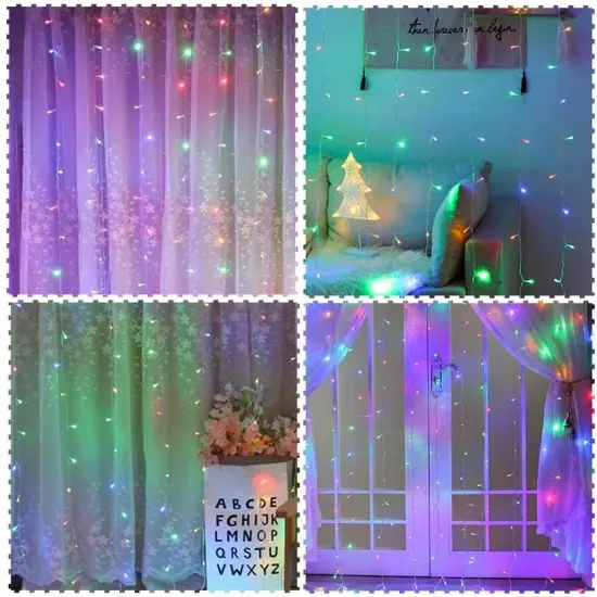 300 LED 12 Strand Twinkling Curtain Light Plug in Purple {3}