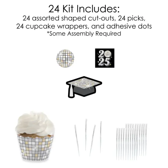 Big Dot of Happiness Disco Grad - Cupcake Decoration - 2025 Groovy Graduation Party Cupcake Wrappers and Treat Picks Kit - Set of 24 {6}