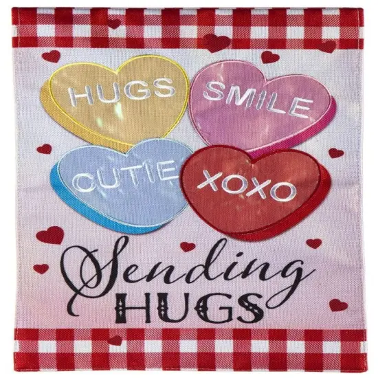 Sending Hugs Valentine Garden Flag 2 Sided Burlap {1}