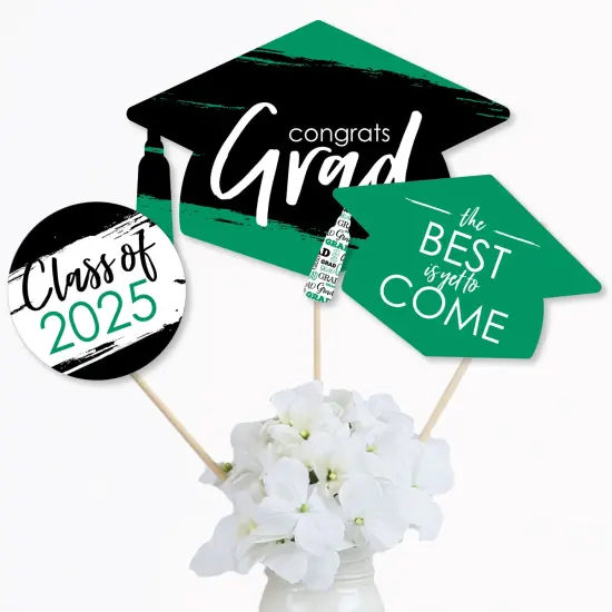 Big Dot of Happiness Green Grad - Best is Yet to Come - 2025 Green Graduation Party Centerpiece Sticks - Table Toppers - Set of 15 {4}