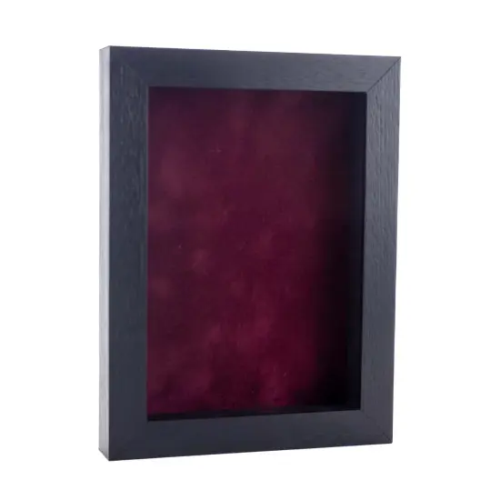 Black Wood Grain Shadow Box Frame with Acrylic Front - Dark Red Suede Backing, 30 Sizes {2}