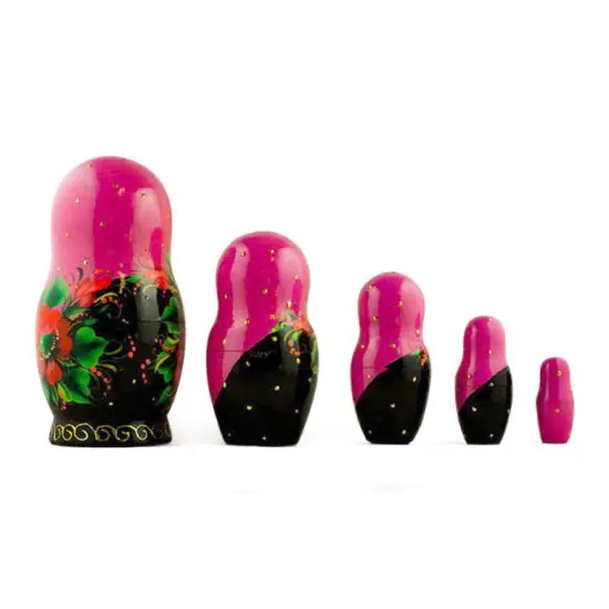 Set of 5 Pink Scarf with Poppy FlowersNesting Dolls 7 Inches {3}