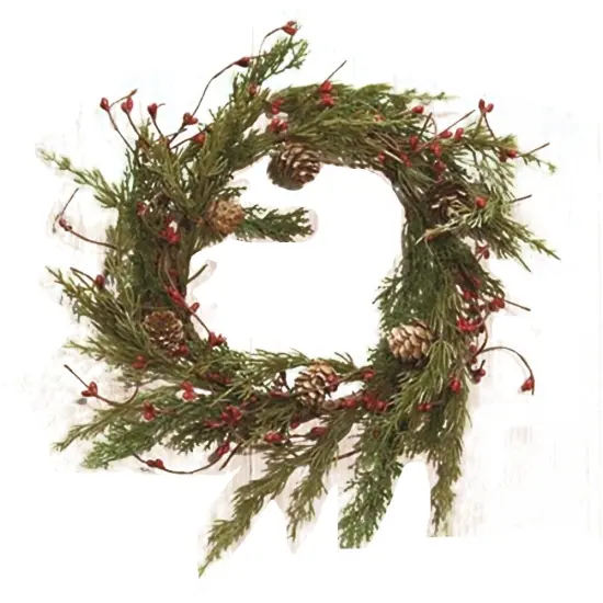 Evergreen Pine With Red Pips Wreath 13" {1}