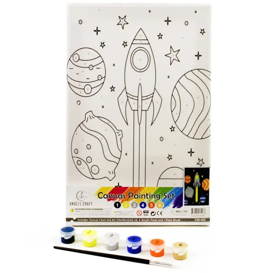 Angels Craft Paint by Number Canvas Set - Rocket Rascals | Includes: 1 Pre-printed Canvas, 6 Acrylic Paint pots, 1 Artist Brush {2}