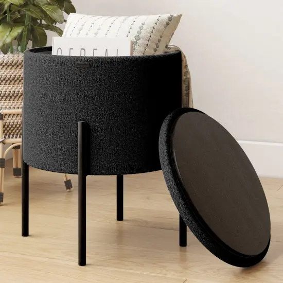 StorageBud Round Ottoman with Storage Black {1}