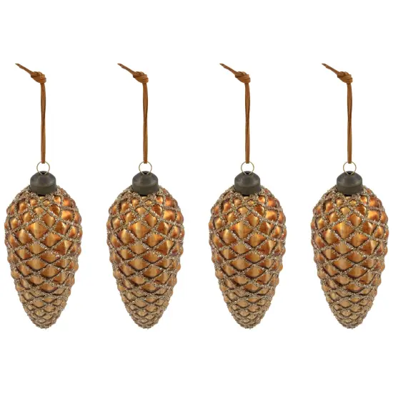 Northlight Glittered Pine Cone Glass Christmas Ornaments - 5" - Brown - 4ct {3}