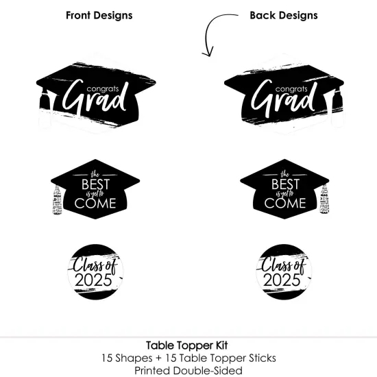 Big Dot of Happiness Black and White 2025 Graduation Party Centerpiece Sticks - Table Toppers - Set of 15 {7}