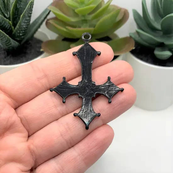 1, 4 or 20 Pieces: Black Enamel Inverted Cross Pendants {3}
