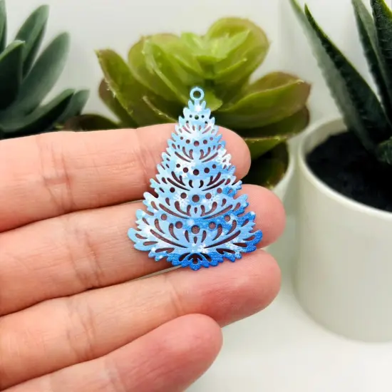 1, 4 or 20 Pieces: Blue Filigree Christmas Tree - Double Sided {2}