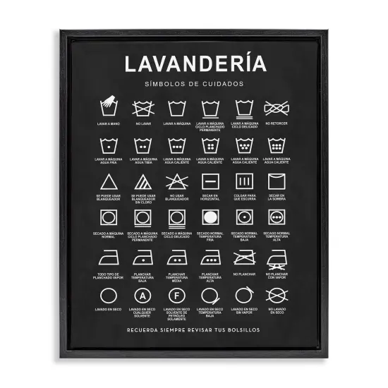 Stupell Industries Gu&iacute;a de Lavado de Ropa, Negro Framed Floater Canvas Wall Art Brown Floater Frame {7}