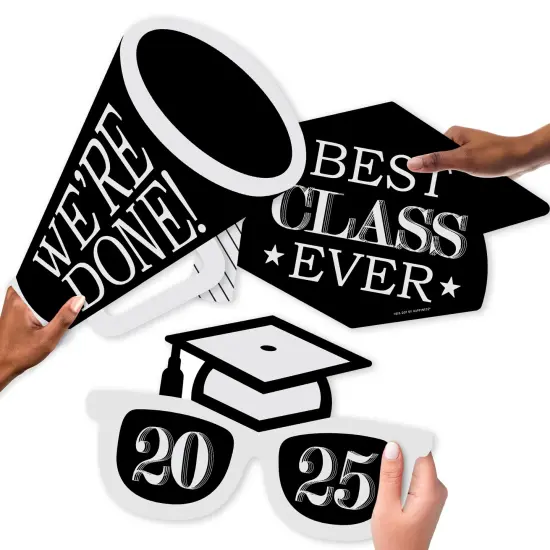 Big Dot of Happiness Graduation Cheers - Grad Cap, Megaphone, and Sunglasses Decorations - 2025 Graduation Party Large Photo Props - 3 Pc {6}