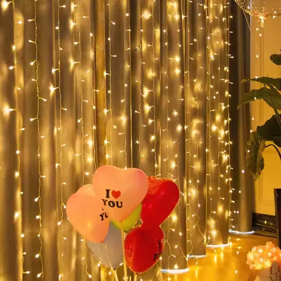 600 LED 24 Strand Twinkling Curtain Light Plug in White {3}