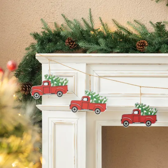 Set of 2 6''L Metal Jute Strand Adorned Garlands With 8 Red Trucks 2pk Red Truck {11}
