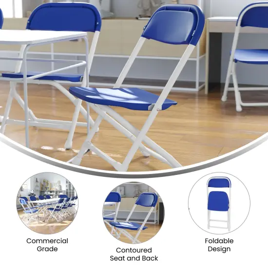 Emma and Oliver 10 Pack Kids Plastic Folding Chair Daycare Home School Furniture Blue {3}