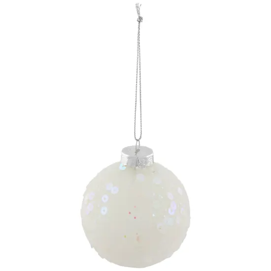 Northlight Frosted Sequined Christmas Ball Glass Ornaments - 2.75" (70mm) - White - 4ct {6}