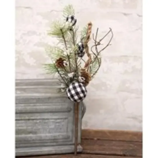 13&rdquo;High Black-White Country Gingham Bells Pick with Brown Paper-Wrapped Stem and Branches {2}