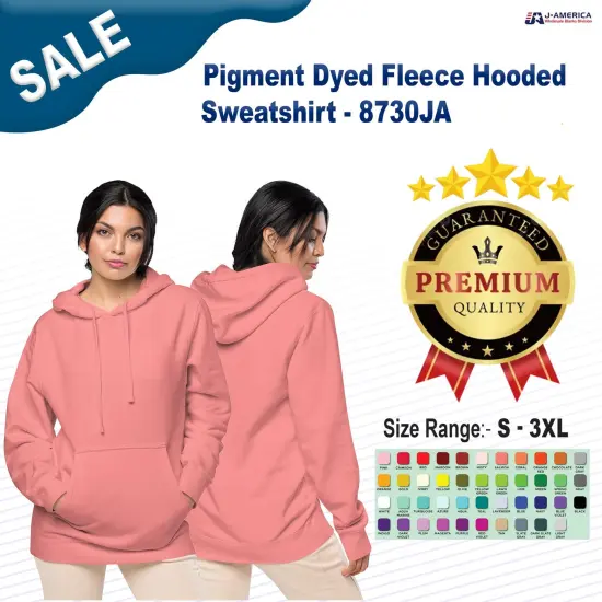 J America&reg; Pigment Dyed Fleece Hooded Sweatshirt PARADISE PINK {2}
