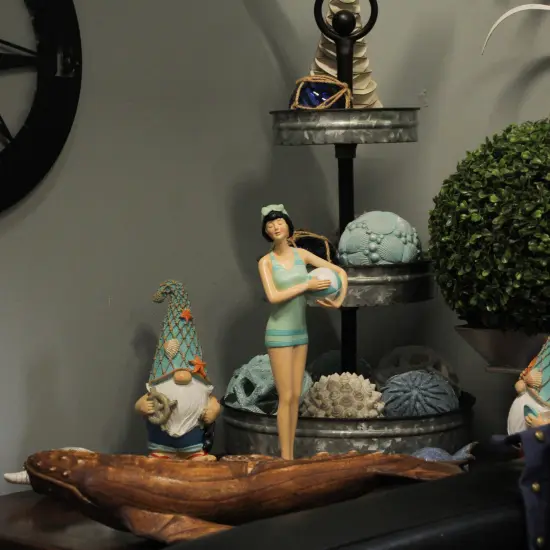 Retro Bathing Beauty Figurine Set – Striped Swimsuits, Coastal Home Decor {6}