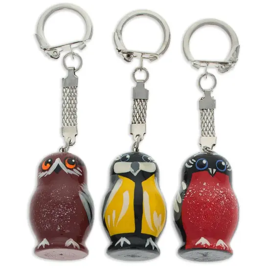 Set of 3 Birds Wooden Key Chains {1}