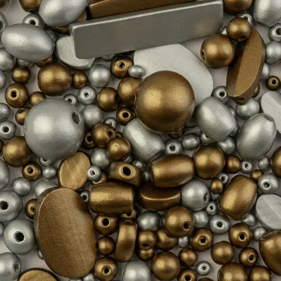 John Bead Craft Wood Beads with Elastic Nylon Cord, 90g Silver and Gold {4}