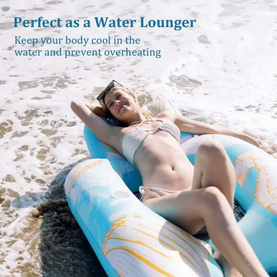 Blue Inflatable Lounge Float for Swimming Pool Comfort {3}