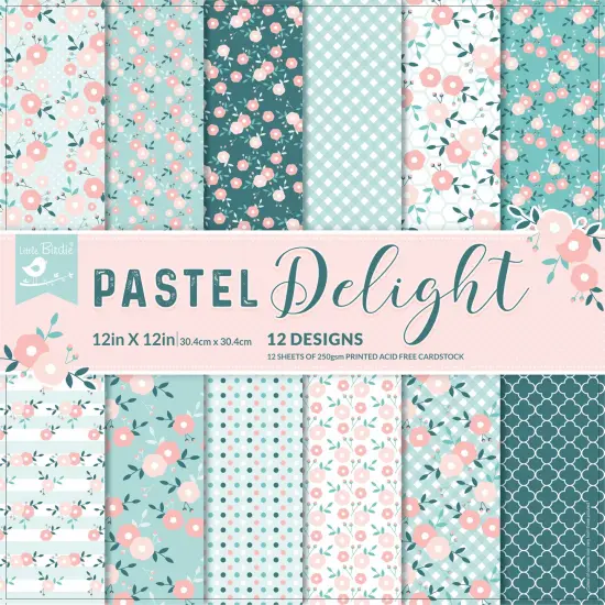 Little Birdie Cardstock 12 Sheet Pack 12"X12"-Pastel Delight {1}