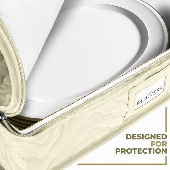 Sorbus China Platter Storage Containers - Serving Platter Storage Containers with Handles & Felt Dividers for Packing Dishes Beige {4}