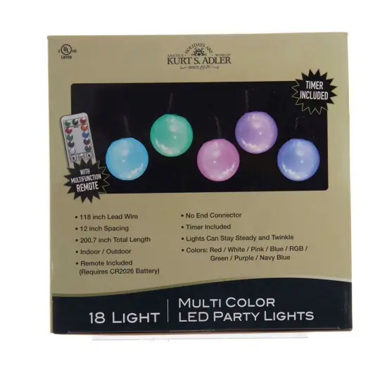 Kurt Adler 18-Light Multi-colored LED Party Light Set {4}