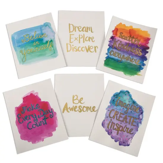 S&S Worldwide Watercolor Resist Art Prints, 6 each of 6 Inspirational Quotes For Adults and Teens, Use with Watercolor Paints, 8" x 10" Watercolor Paper w/Gold Metallic Raised Printing, Pack of 36 {1}