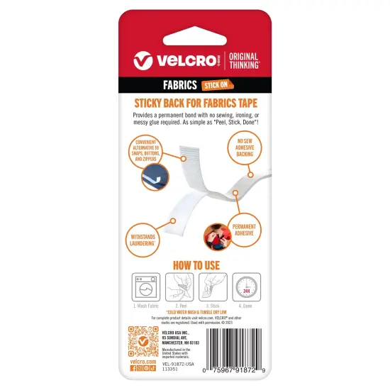 VELCRO(R) Brand Sticky Back For Fabric Tape .75"X24"-White {2}