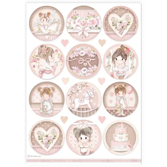 Stamperia Rice Paper Sheet A4-Baby Girl Rounds {1}