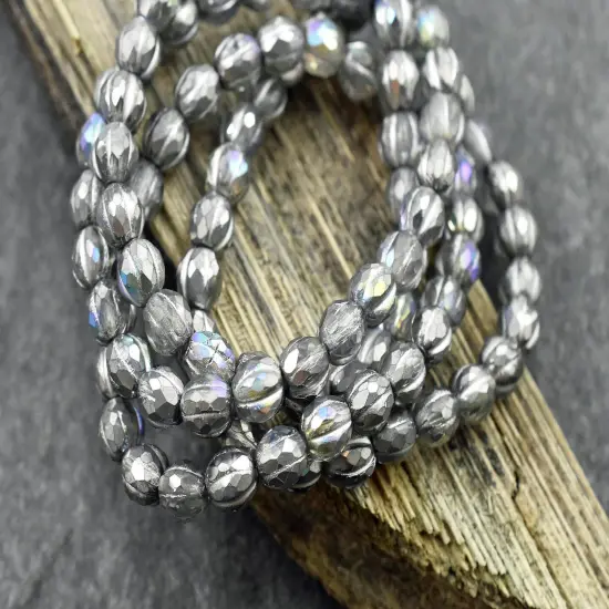 *25* 6mm Silver Washed Silver AB Faceted Round Melon Beads {3}