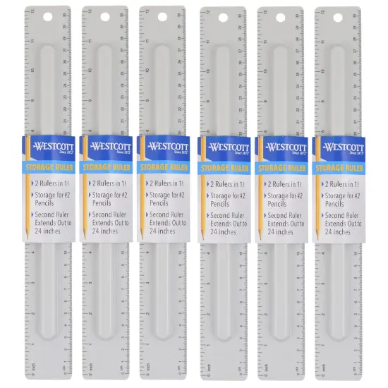 2-Piece 12" Ruler with Pencil Storage, Pack of 6 {1}