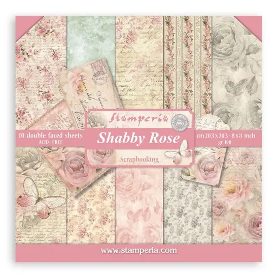 Stamperia Double-Sided paper Pad 8"X8" 10/Pkg-Shabby Rose {1}