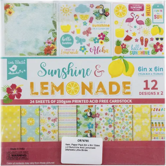 Little Birdie Cardstock Pack 6"X6" 24/Pkg-Sunshine & Lemonade {3}