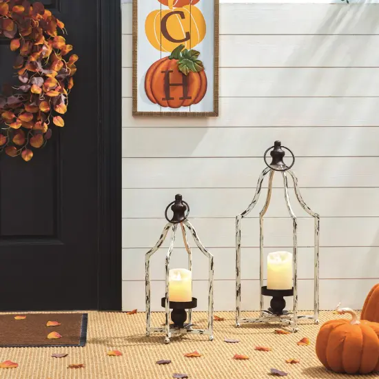 Set of 2 White Farmhouse Metal Decorative Lanterns Hanging Candle Holders Wedding Decor {9}